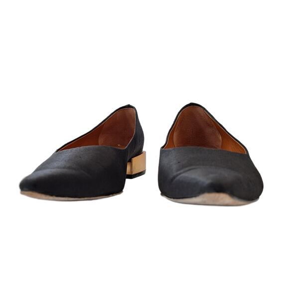 J McLaughlin Cheryl Point Toe Flat Shoes in Black Textile Gold Block Heel Size 8 - Picture 5 of 10